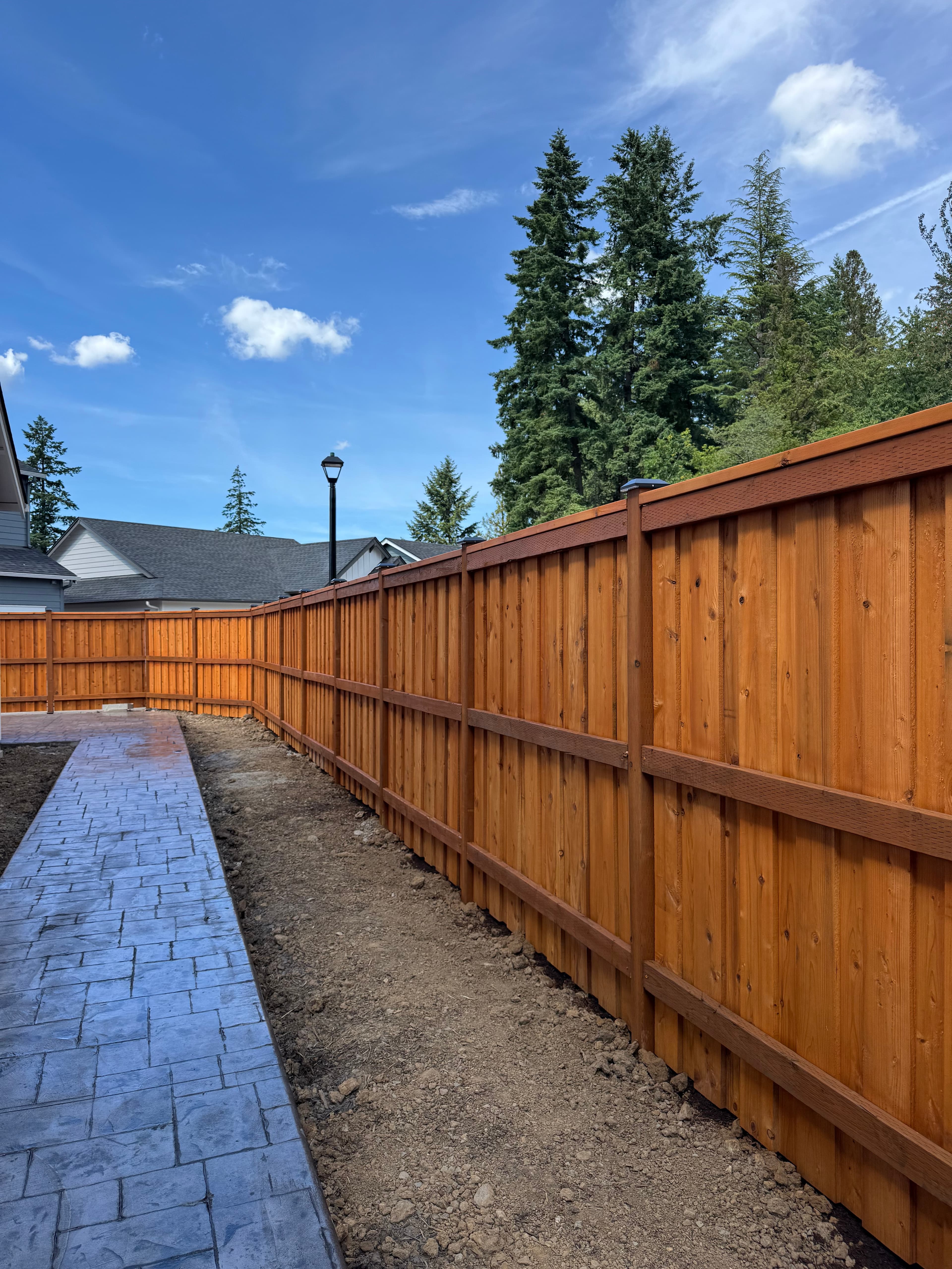 Cedar fence with paver patio backyard Vancouver WA